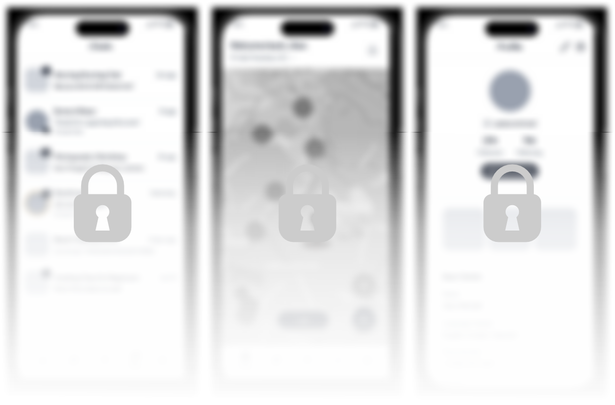 Three blurred app screens locked until you join